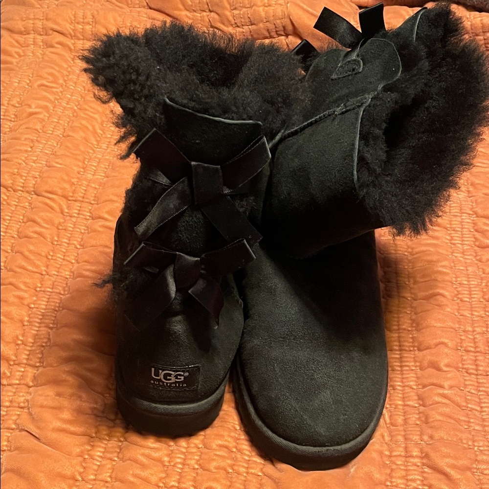 UGG Bailey Black Boots with Ribbon Accents